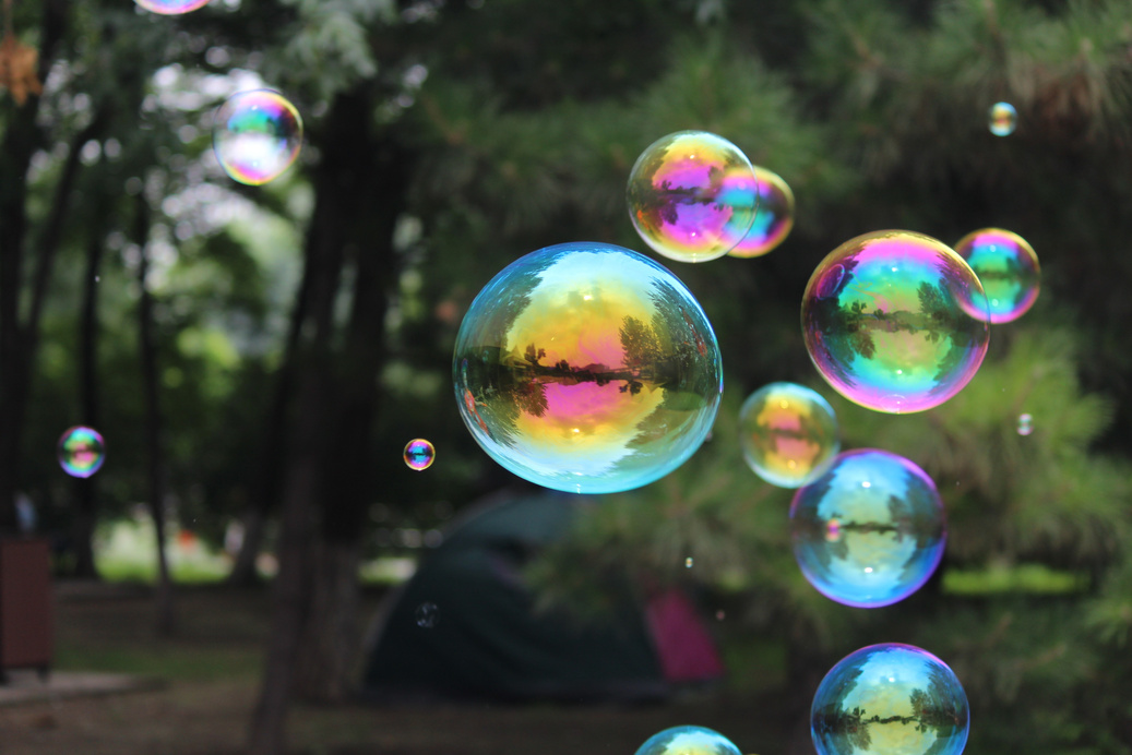 Rainbow Bubbles In The Park